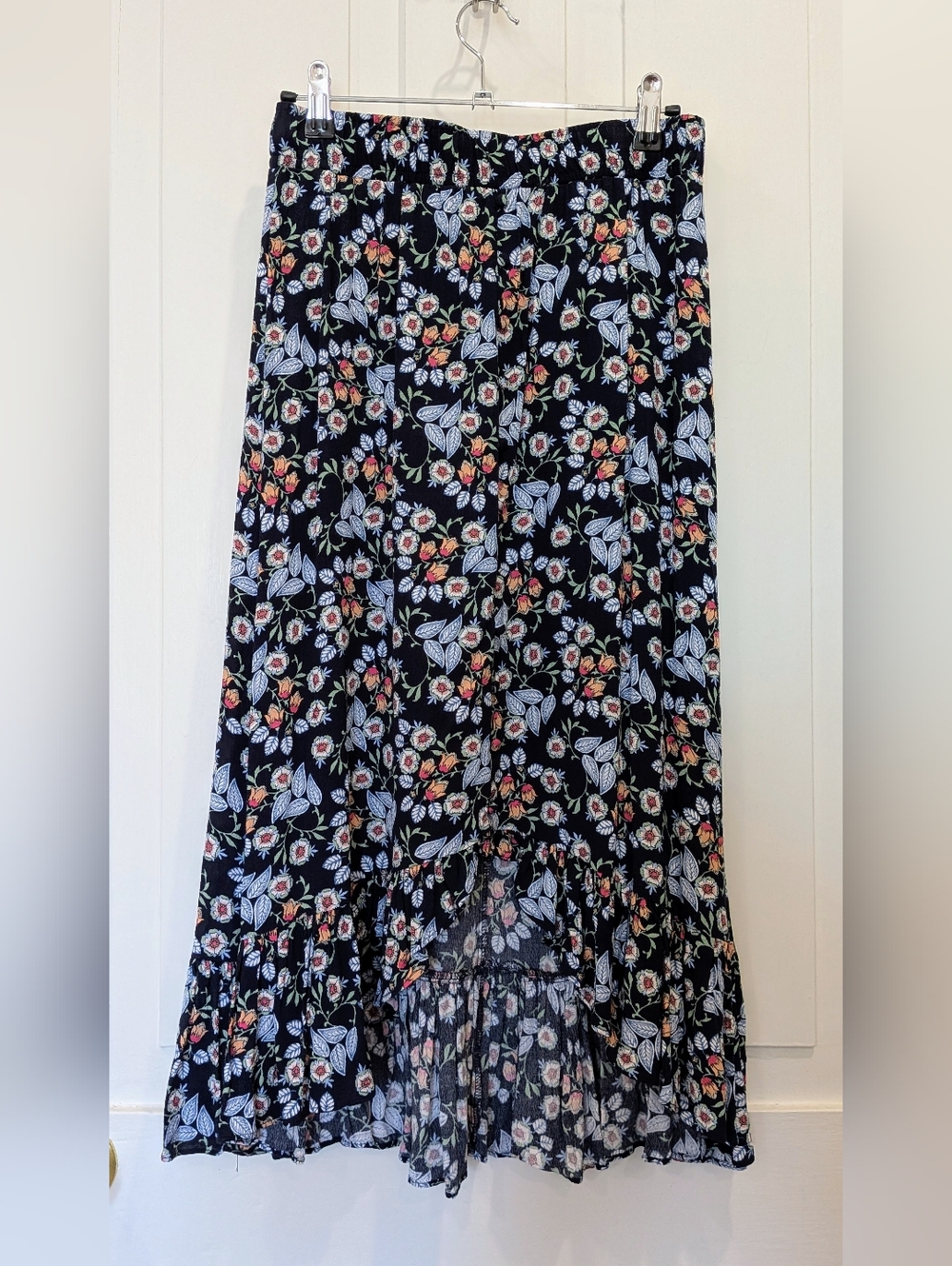Loft Floral Ruffle Hem Midi Skirt | Xsmall - Picture 3 of 6